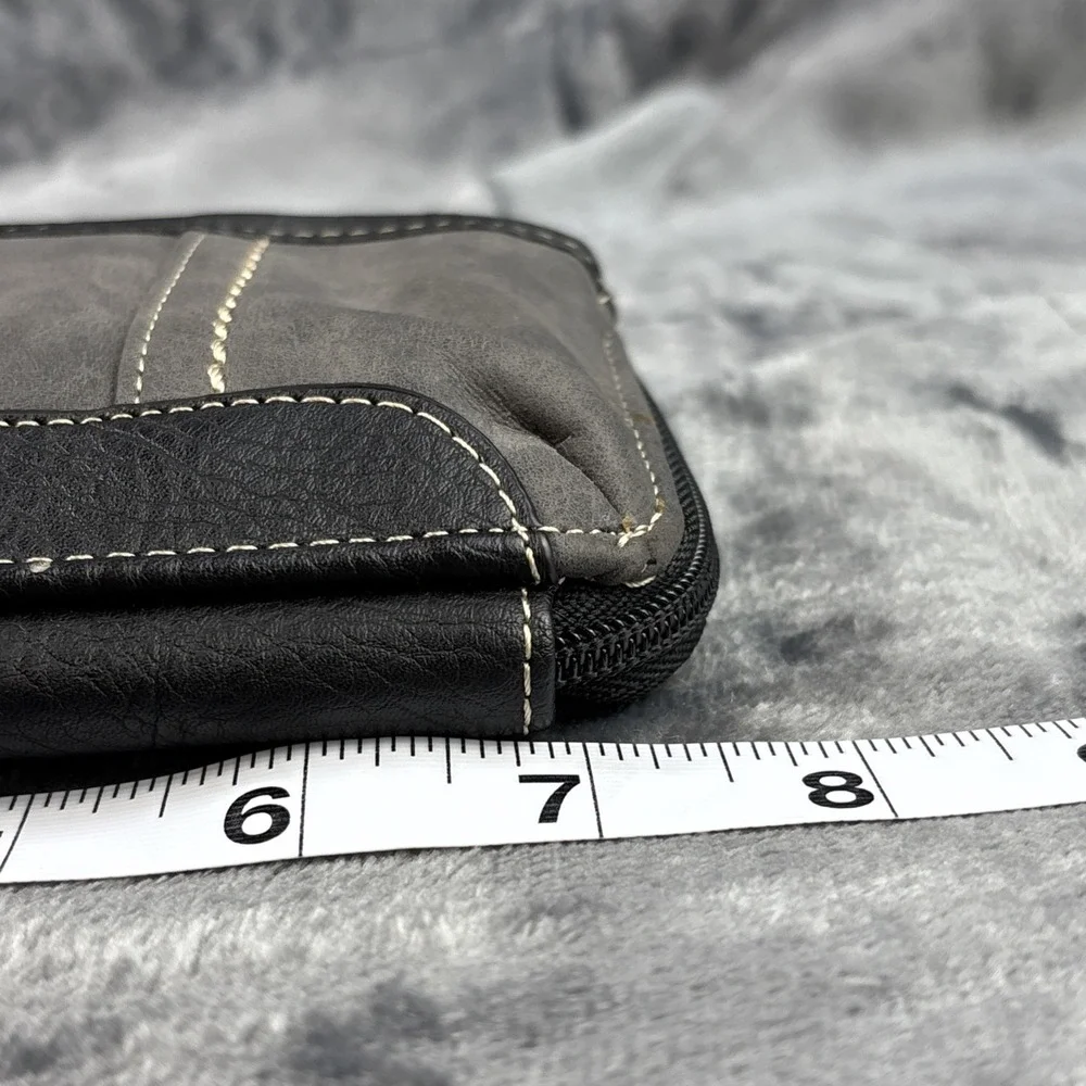 BOC Mineral Blue Gray Zip-Around Clutch Wallet Wristlet‎ Suede Pebbled Leather